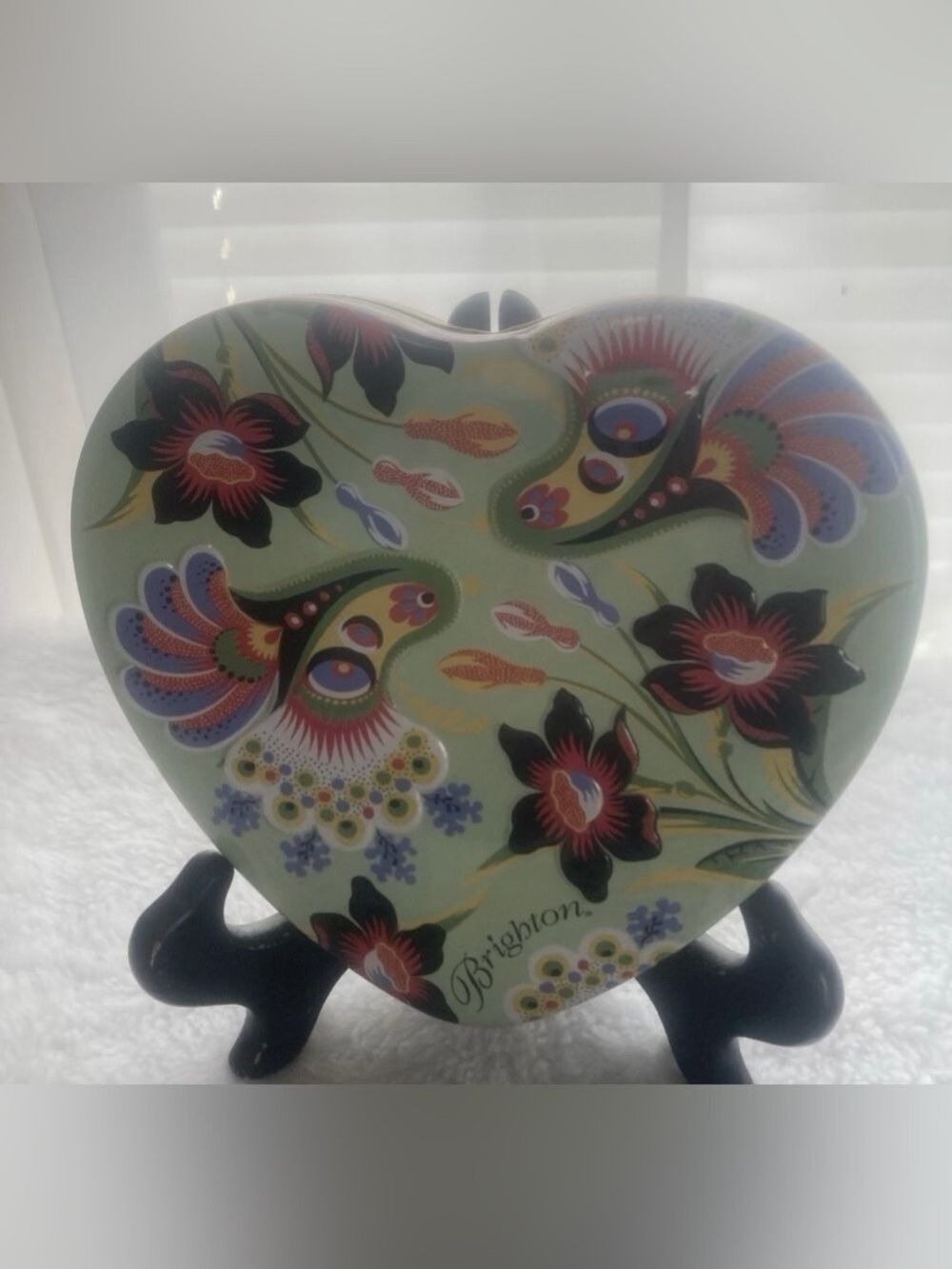 Brighton Floral Heart Decorative Trinket Boxes - Mint and Multicolor